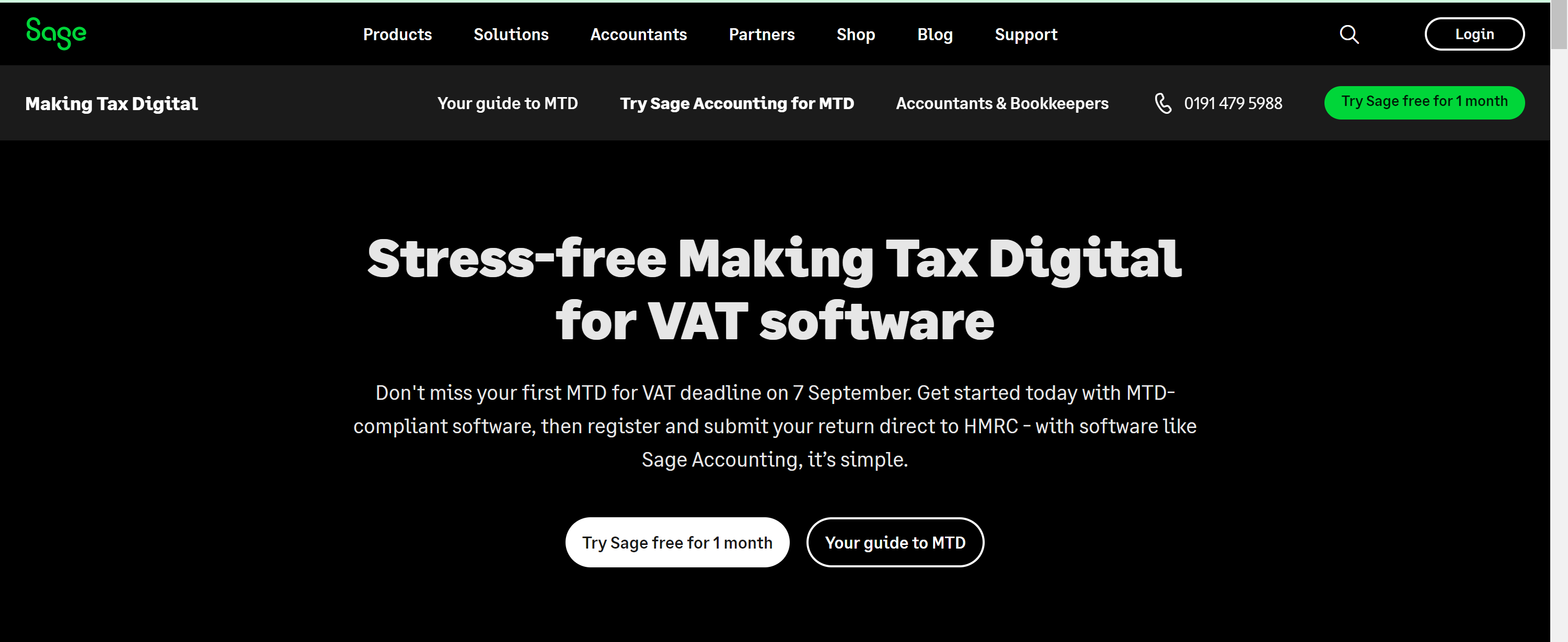 Sage Homepage for Making Tax Digital